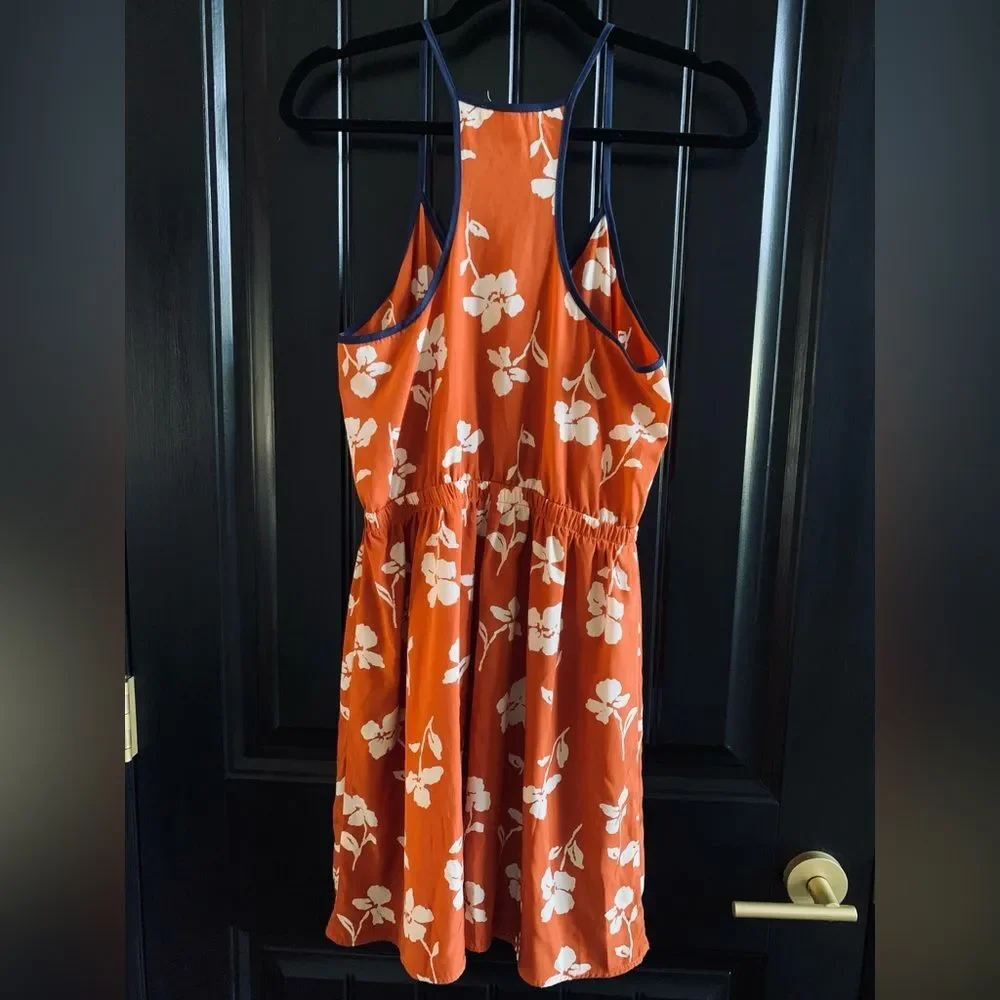 Lush Orange Floral Dress with Navy Trim - Medium